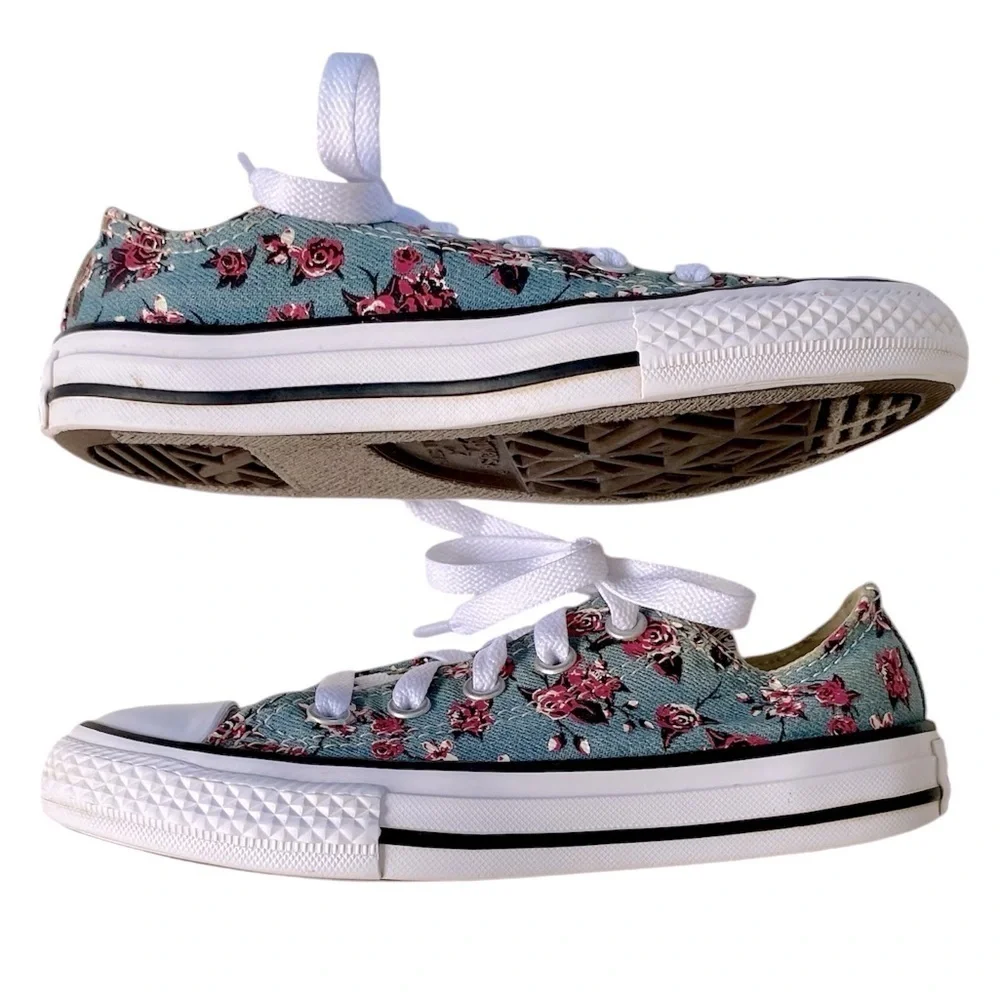 CONVERSE ALL STAR Sneakers Chuck Taylor Lace up Blue Pink Floral Youth Size 12
